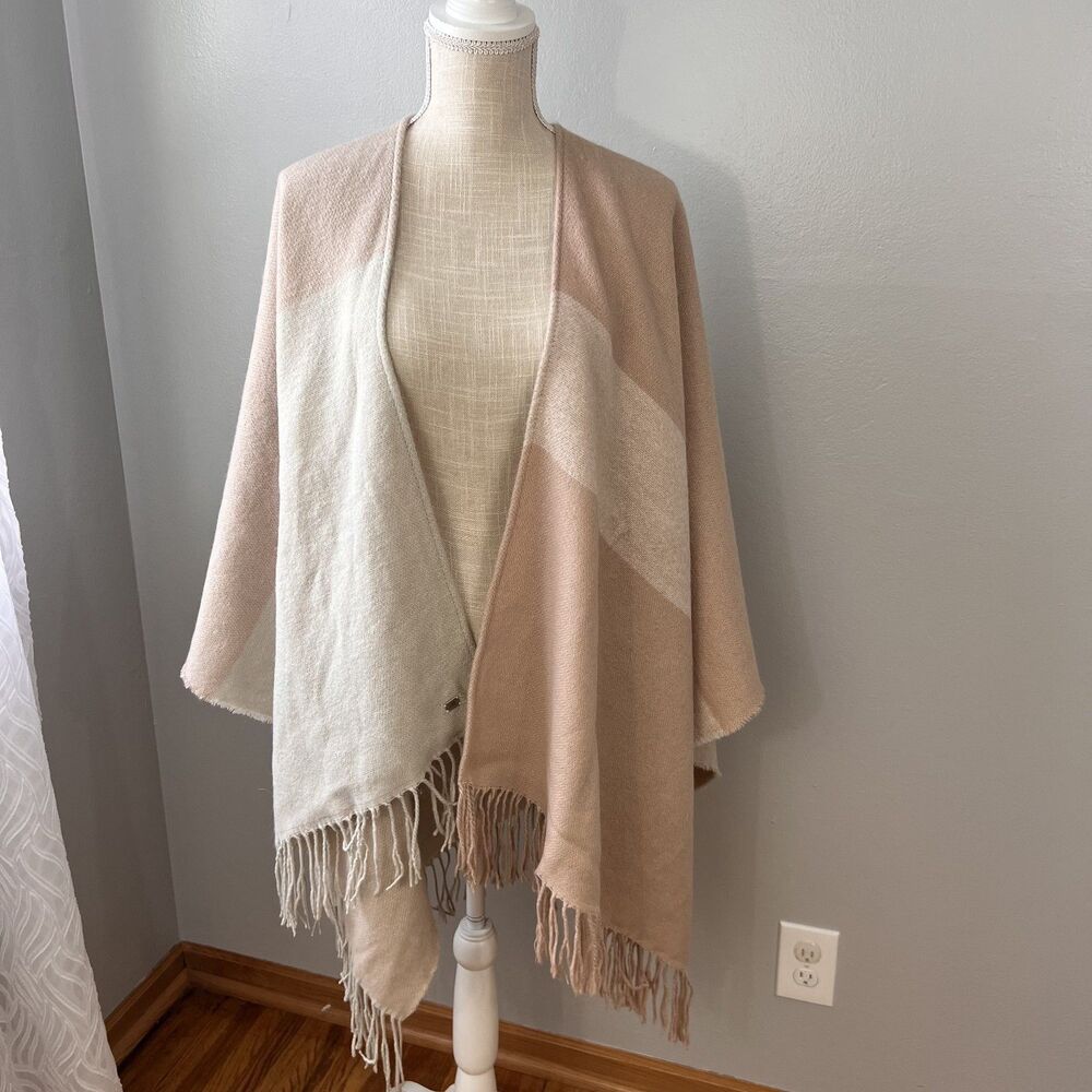 Soia & Kyo Woven Blush Neutrals Color Block Fringe Blanket Wrap Shawl OS